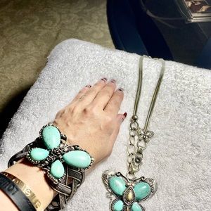 Beautiful set of Turquoise Butterfly necklace and cup butterfly bracelet .